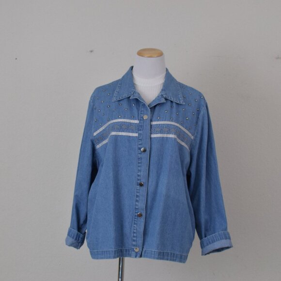 Vintage 80s  Embroidered‎ Blue Denim Shirt size 1X - Picture 9 of 10
